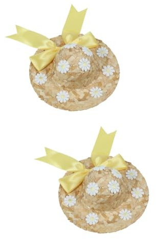 BESPORTBLE Teacup Chihuahua Accessories 2pcs Hat Tiny Hat for Cat Woven Stylish Cat s for Chihuahuas Puppy s for Small Dogs Braid Bonnet Mini Straws Dog Party Toy Pets Floral Wooden