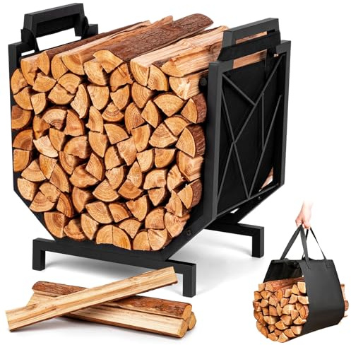 HIHADUUM Kaminholzregal für den Innen- und Außenbereich – Kaminholzhalter mit Leinenholzträger, robust, wasserdicht, Holzaufbewahrung, Kaminholz-Organizer für Kamindekoration