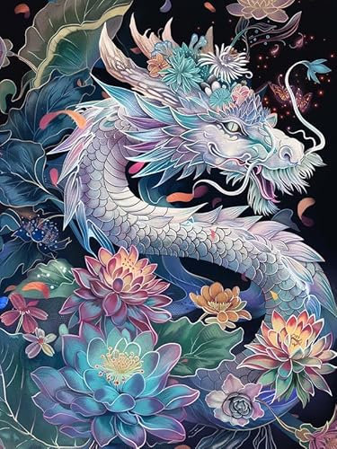 VAIIEYO 5D Diamond Painting Adulte Dragon, Peinture Diamant Animal, Diamond Painting Adulte Canevas Diamant kit Complet Point De Croix Broderie Salon Chambre Autocollant Mural Décoration 30x40cm-5