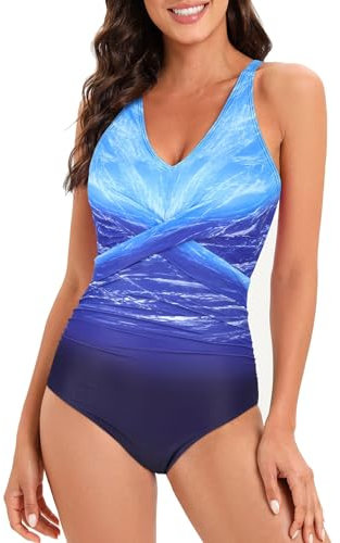 Century Star Badeanzug Damen Bauchweg Damen Große Größe Badeanzug Push Up Badeanzüge mit Bügel Badeanzüge für Frauen Farbverlauf himmelblau 42-44