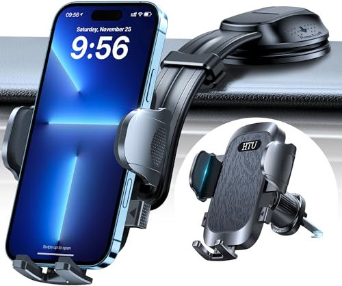 HTU【Upgrade Biegbarer Arm Handyhalter Auto【Starker Saugnapf & Haken】 360°drehbare Handyhalterung für Windschutzscheibe Armaturenbrett Lüftung,KFZ Handy Halterung für iPhone Samsung((Schwarz)
