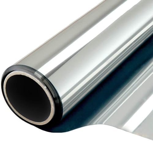 CHEIGHY Spiegelfolie Fenster Sichtschutz 75 x 400 cm, Sichtschutzfolie mit UV-Schutz und Hitzeschutz, Fensterfolie Bickdicht von außen, Selbstklebende ohne Kleber für Wohnzimmer Büro, Silber