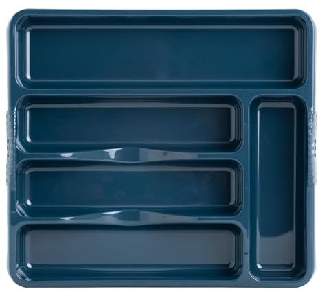 AaH1 5 Compartment NAVY BLUE High Grade Plastic Small Cutlery Tray Kitchen Racks and Holders Cutlery Draw for Kitchen Drawers Storage Organizer For Spoons Forks Knives