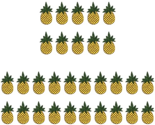 SEWOART 30 StüCk Cartoon Ananas Aufnäher Diy-Applikationen 4.30X2.40 Zoll | Gestickte Bügelpatches für DIY, passend für Kleidung, Rucksack & Handtasche, kreative Applikationen.