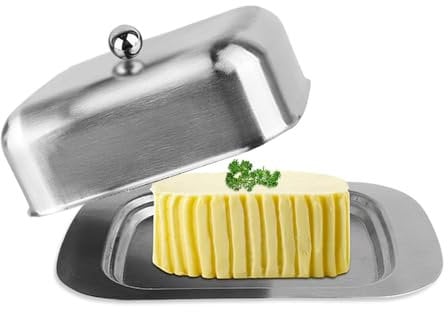 Bieiyhe Beurrier en Acier Inoxydable 18,6 X 6,5 X 16 cm,Beurrier Avec Couvercle Et Poignée,Plat à Beurre pour Réfrigérateur,Récipient à Beurre,Assiettes à Beurre,Beurrier Pour Cuisine Restaurant