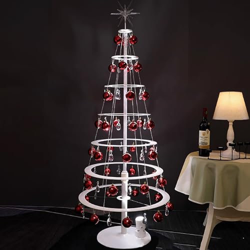 Altezza 240 cm albero di Natale girevole, albero di Natale artificiale di cristallo, albero di Natale artificiale con luci for la celebrazione(Red 160cm/5.2ft)