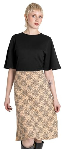 Enorsia Womens Midi Dress with Abstract Floral Pattern, Flared Sleeves, Pleated Skirt with Elegant Jersey Design - Perfect for Parties & Casual Outings (Black, 18)