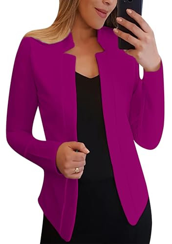 OMZIN Donna Lapel Neck Business Open Front Jacket Cropped Blazer Solid Colour Slim Fit Blazer Dark Rose S