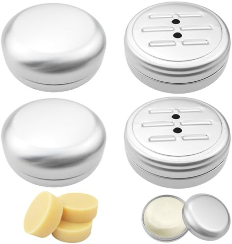 4 Pack Round Aluminum Soap Container Lightweight Travel Soap Dish with Drain Bathroom Soap Holder for Portable Soap Holder and Travel Accessories