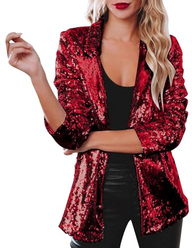 Damen Glitzerjacke Pailletten Blazer Karneval Kostüm Jacke Anzugjacke Fasching Party Silvester Outfit Revers Langarm Sakko Oberteil Glitzer Outfits Clubwear