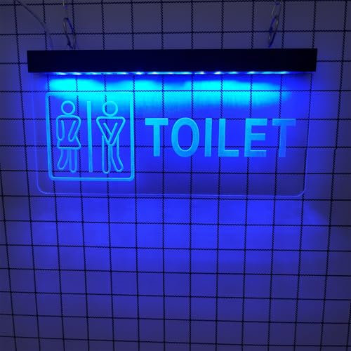 REWIS Funny Women's Left And Men's Right Toilet LED Neon Signs, Plug-In Powered Neon Lights, for Bar Mall Hotel Restroom Wall Hanging Light Up Sign Decor,Blue,30x15cm