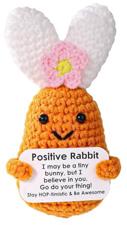 TOYMIS Positiver Hase, Emotionale Unterstützung Häkeln Hase Gehäkelte Tiere für Inspirierendes Geschenk Zuhause Büro Dekor Oster Festliches Geschenk