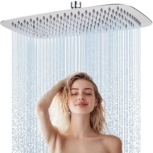 HardiValue Duschkopf Regendusche 14 Zoll (35 x 22 cm), Edelstahl Regendusche Duschkopf, Anti-Kalk-Düsen(Chrom)