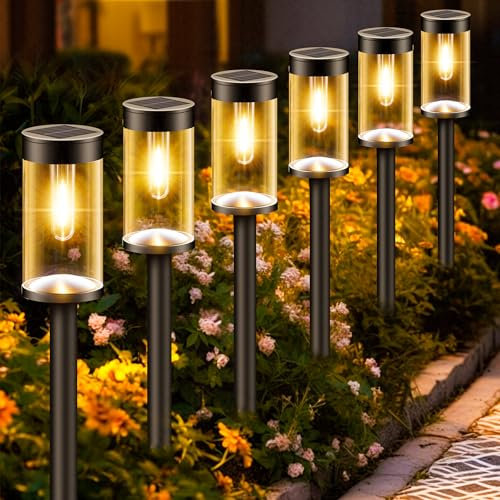 nipify Solarlampen für Außen Garten, 【6 Stück】 Solarleuchten Garten mit Warmweiß Wolfram Licht, IP65 Wasserdicht Auto Ein/Aus Solarleuchten Garten Deko für Rasen, Gärten, Hof, Geschenke
