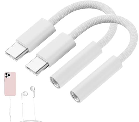keyxer Lot de 2 Adaptateur USB C vers Jack iPhone 15 Adaptateur Jack USB C pour Écouteurs Type-c vers 3,5 mm Aux Casque DAC Kompatibel mit iPhone 15, Samsung Galaxy S24,iPad Mini/Pro/Air