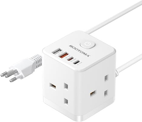 UK to Brazil Plug Adapter with 1.5M Extension Cable 3 Way 4 Fast Charging USB (QC3.0/PD20W) Compact Cube Brazil Travel Adapter, Type N