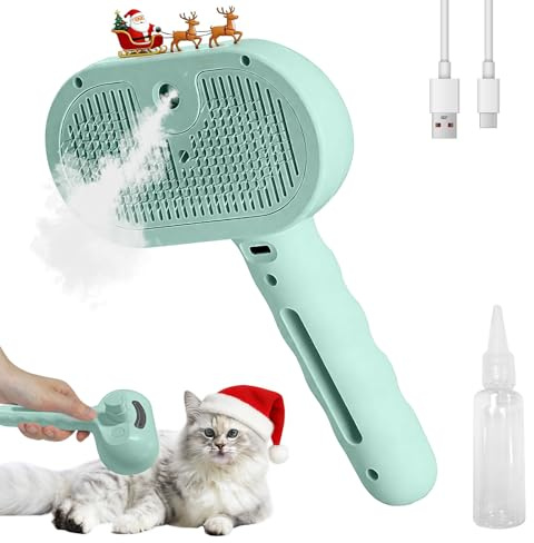 NICEWAT Katzenbürste mit Dampf, Wiederaufladbar Dampfbürste von Katze Hunde, Spray Haustierhaar Bürste mit Auslöseknopf, Katzenhaarbürste für Langhaar und Kurzhaar zum Entfernen Losem Fell und Schmutz