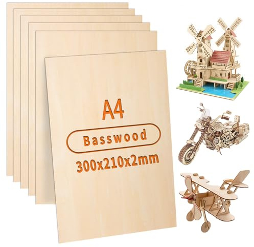 ddckj Sperrholzplatte 2mm A4 Lindenholz 30 x 21 cm 10 Stück Laser Holz für DIY Brandmalerei Malen Laserbearbeitung Bastelarbeiten Modellbau Leeres Sperrholzplatten