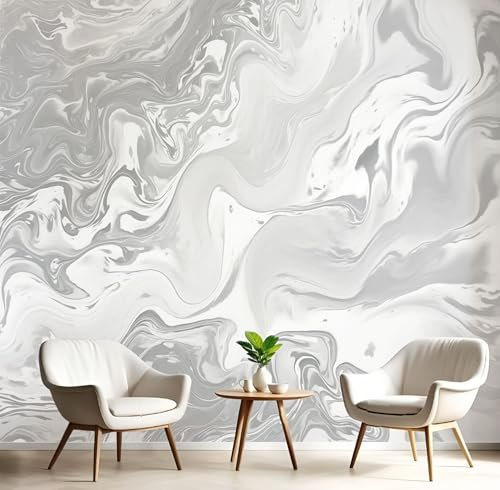 JEDTAKCT Paint River Abstract Marble 3D Mural Wallpaper for Living Room, Bedroom, Silver Gray Decor Wall Paper, Art Photo Mural Dining Room, Hallway, Lounge, 350X256Cm