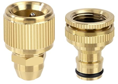 Elegrip 2 Pièces Raccord Rapide de Tuyau d'arrosage en Laiton de 1/2 et 3/4, Connecteur de Robinet Fileté d'eau Jardin, Inclure 1 pièce de 3/8 Adaptateur Femelle Salle de Bain