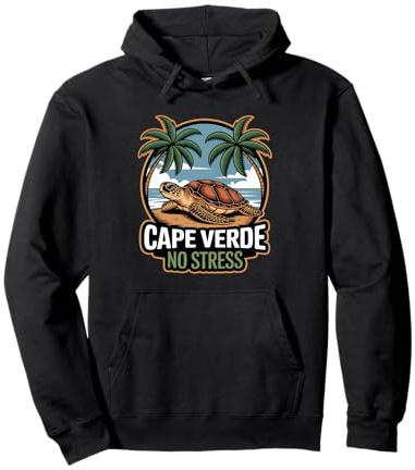 Kap Verde No Stress Beach Turtle & Palm Design Pullover Hoodie