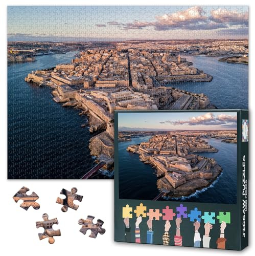 1000 Piece Puzzle for Adults, Europe City Island Jigsaw Puzzles, Valletta Cityscape Adult Puzzles 1000 Pieces, Challenging Puzzle for Family Educational Games 27.5x19.7 Inch