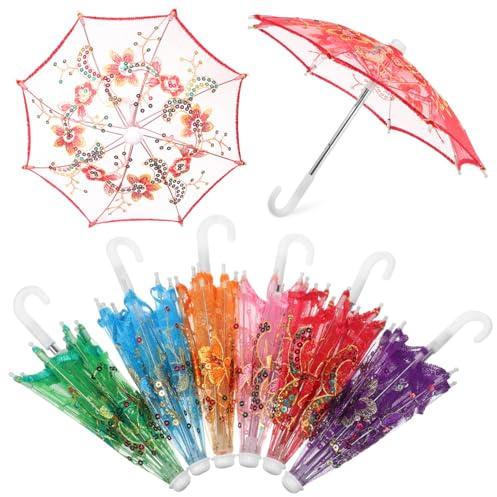 Kleiner Deko Regenschirm mit Spitze 11,4 Zoll 6 Stück | Kunststoff, Metall und Spitze, Vintage Optik für Bühne, Foto, Kostüm und Hochzeit