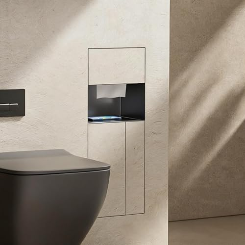 Support pour Papier Toilette Niche de Douche Encastrée en Acier Inoxydable avec Porte Carrelée, Distributeur de Papier Toilette, Brosse WC, Poubelle et Étagère de Rangement