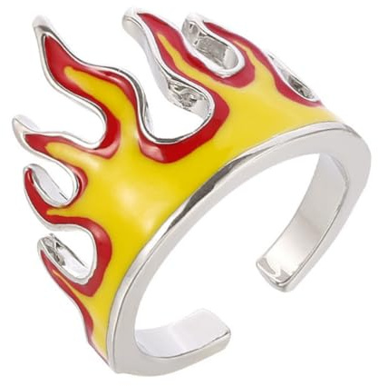 ORFOFE Offener Feuer Fingerring aus Metall, Verstellbar, Gelb, Hip Hop | Herren, Occasions Geeignet, Modisch und Stylisch, Robust, Farbbeständig, Glatt zu Tragen