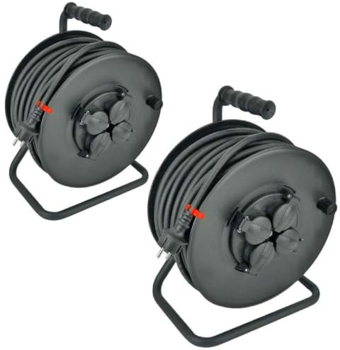 2 x GLT/Paccs 50 m Profi Gummi Kabeltrommel 3 x 2,5 mm² mit 4 Steckdosen schwarz Verlängerungskabel für Außenbereich/Outdoor/Baustellen IP44 - H07RN-F