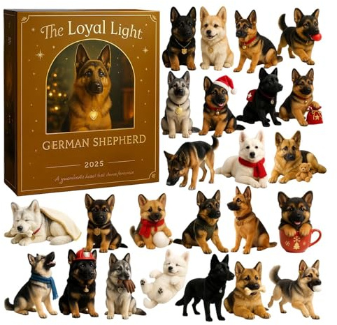 Deutscher Schäferhund Adventskalender 2025, 24 Tages Hund Adventskalender 2025 Mit 24 Süßen 2D Acryl Schäferhund Ornamenten Weihnachts Countdown Kalender Für Kinder Erwachsene Hundeliebhaber