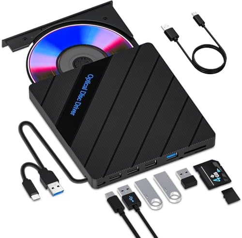 Beizkna 8-in-1 Externes DVD Laufwerk USB 3.0 USB-C mit 5 USB-Anschlüssen
