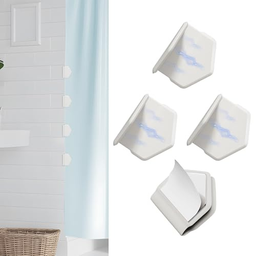 Nearockle Starke Magnetische Duschvorhang Clips aus Silikon, Große Selbstklebende wasserdichte Duschvorhang Befestigungen für Einlagen, Wind und Spritzwassergeschützte Wandhalterungen (4 STK, Weiß)