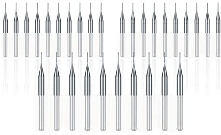 DLTBYWAQZ 30-teiliger Hartmetall-Schaftfräser, Gravurfräser, CNC-Fräser, 1/8-Zoll-Schaft, PCB-Fräser-Set, 0,5/0,6/0,7 mm, CNC-Maisfräser, Fräser