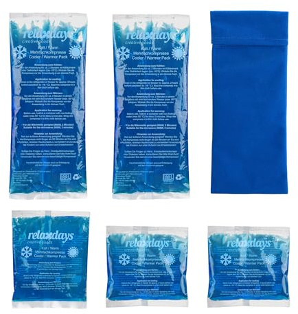 Relaxdays Kühlpads, 10er Set, mit Hülle, blau | Kalt Warm Kompressen, mikrowellengeeignet, Gel Kühlkompressen