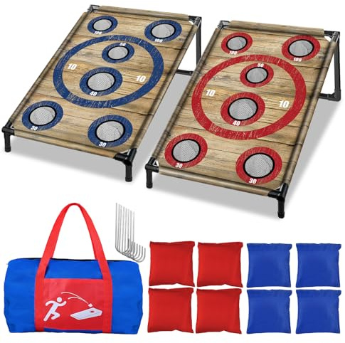 NZQXJXZ Cornhole Spiel Outdoor, Tragbar Cornhole Toss Set mit 8 Cornhole Säckchen und Tragetasche, Ideal für Erwachsene, Familie, Garten, Rasen, Strand, Camping, 3 x 2 Ft