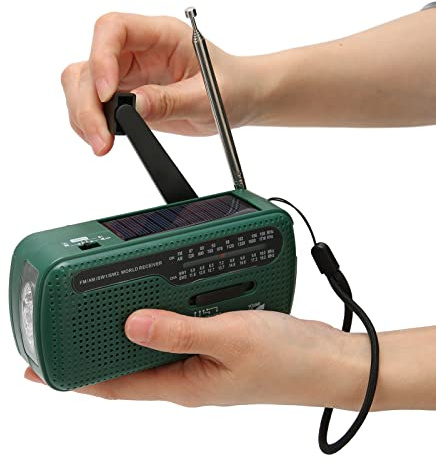 Notfallradio mit Handkurbel & Solar, AM/FM/SW Multiband Kurbelradio mit LED Taschenlampe & Alarm, 1200mAh Akku, USB & Batterie betriebenes Outdoor Radio für Camping & Stromausfall (Grün)