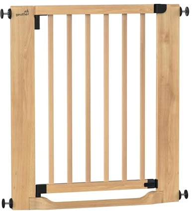 Geuther Easylock Flat Step Treppenschutzgitter ohne Bohren, 71-79 cm Breite, Türschutzgitter zum Klemmen aus Buchenholz, mit flachem Steg & beidseitig öffnend I Kindergitter Treppe, Kinderschutzgitter