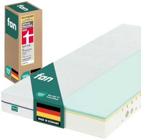 fan max Foam Komfortschaum Matratze TESTSIEGER Stiftung Warentest - 90 x 200 cm - mittel bis fest, Mehrzonen-Komfortschaumkern, Bezug waschbar bis 60 °C, Made in Germany, 10 Jahre Herstellergarantie