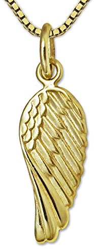 CLEVER SCHMUCK Mini Engelsflügel Anhänger 15 mm schlicht 333 Gold 8 Karat mit Halskette vergoldet Venezia 42 cm im Schmucketui