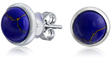 Einfache blaue synthetische blaue Lapislazuli-Fassung runde Kuppelknopf-Ohrstecker für Frauen .925 Sterlingsilber