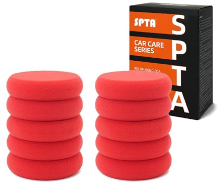 Foam Applicator Pads, SPTA 4 Inch Round Shape Side Pressing Hand Polishing Red Sponge Pads Kit Detailing Buffing Pads for Waxing Polishing Paint Ceramic Glass Cleaning, Pack of 10 -HPWR10