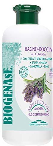 Biogenase - Lavendel Duschgel - Natürliches Duschgel angereichert mit Aloe Vera und Weizenkeimextrakten - Feuchtigkeitsspendendes und entspannendes Badegel, für empfindliche Haut - 500 ml
