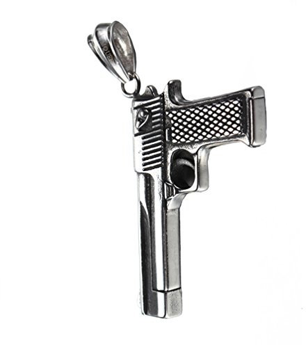 PAURO Edelstahl CS Gun Ornamente Anhänger Pistole Hip Hop Punk Halskette für Biker Silber ohne Kette