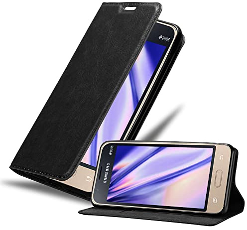 Cadorabo Hülle kompatibel mit Samsung Galaxy J1 MINI aus Premium Kunst Leder Flip Klappbare Stoßfeste Magnetische [Standfunktion] [Kartenfächern] Cover Hülle für Galaxy J1 MINI Tasche in Schwarz