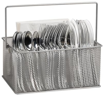 Mind Reader Utensilienhalter, Besteck-Organizer, Besteckhalter, Küche, Metallgitter, 25,4 cm L x 17,8 cm B x 12,9 cm H, Silber