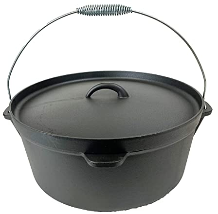 Cuisiland Seasoned 12 Quart DIA 14IN Cast Iron Dutch Oven lip lid 3 legs