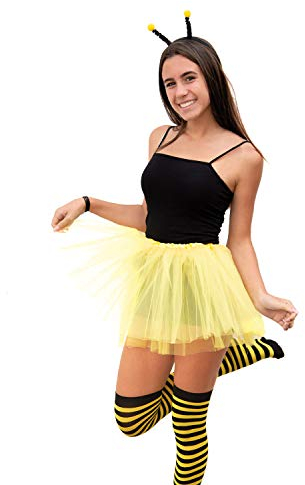 Oblique Unique® Sexy Biene Kostüm Accessoire Set für Damen mit Bienen Wackel Bommel Haarreifen + Ringel Strumpfhose für Fasching Karneval Motto Party Gelb Schwarz