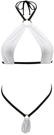 SHERRYLO Ensemble de bikini sexy 2 pièces Micro bikinis Mini Maillots de bain bain Sunbath Beachwear - Blanc - Taille Unique