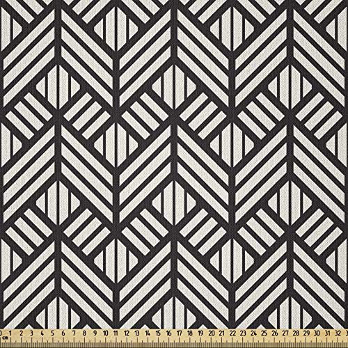 ABAKUHAUS Enrejado Tela por Metro, Rejilla De Malla Geométrica Azulejos, Microfibra Decorativa para Artes y Manualidades, 10M (230x1000cm), Negro Y Marfil